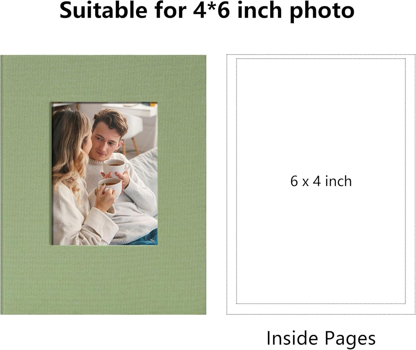 Small 4x6 Photo Album 24 Pockets Linen Cover with Front Window Portable Mini Picture Book for Travel Wedding Memories Organizer Light Green