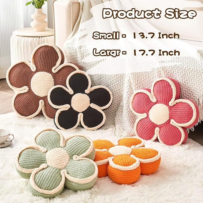 Flower Pillow, Soft Shaped Floor Cushion, Decorative Throw Pillow, Cute Seating Cushion, Plush Pillows for Sofa Couch Bed (17.7 Inch, Orange)