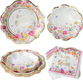 Kate Aspen Baby in Bloom 62 Piece Party Tableware Set Baby Shower Party Decorations Plates & Napkins, Vibrant Floral Botanical (16 Guests)- Perfect for Greenery Baby Shower