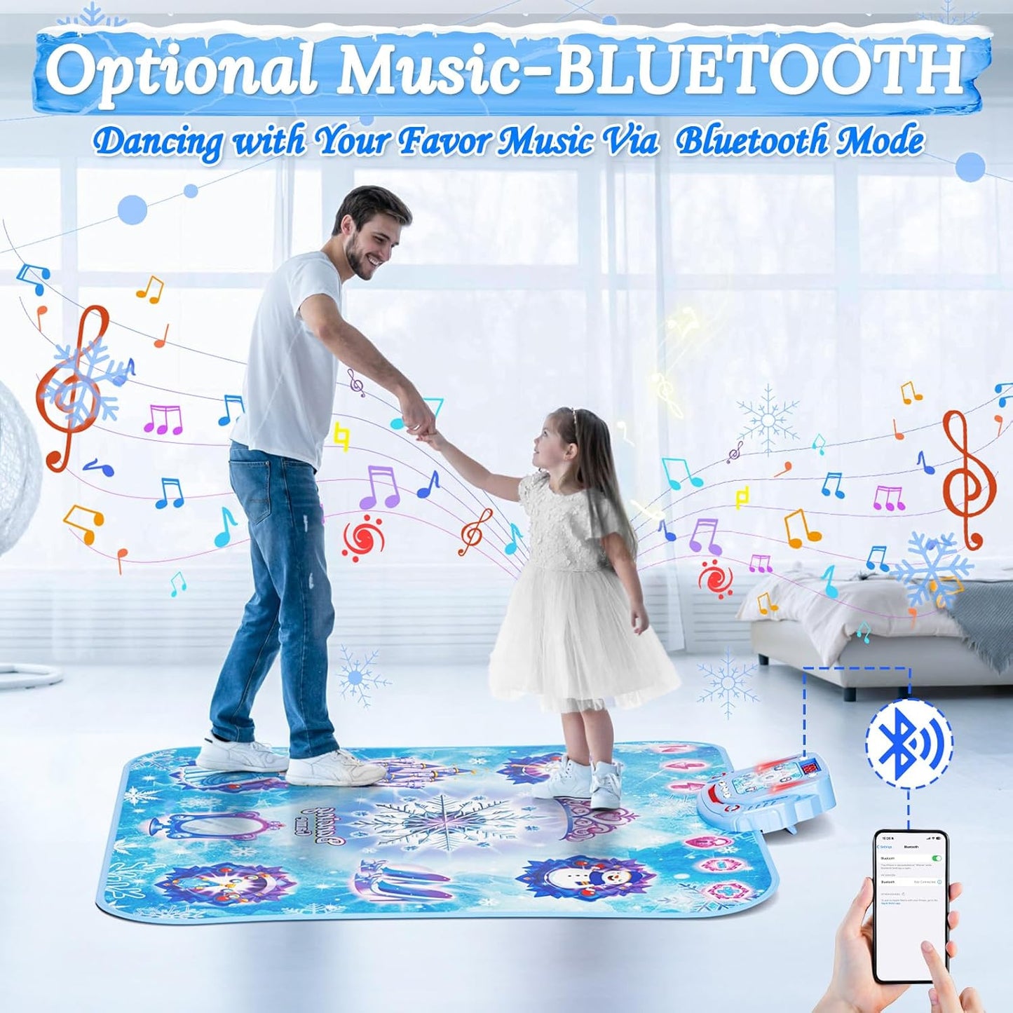 Dance Mat Toys Girl Gift: 8-Button Frozen Dance Pad Wireless Bluetooth Electronic Dance Game for Kids with 4 Game Modes LED Light Built-in Music Birthday Gifts for 3 4 5 6 7 8 9 10+ Years Old Girls