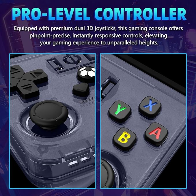 R36MAX Retro Handheld Game Console - 64GB Preloaded Classic Video Games, Support 30+ Simulators, Linux-Powered Portable Game Emulator Console with 4.0-in HD IPS Screen (Transparent Gray)