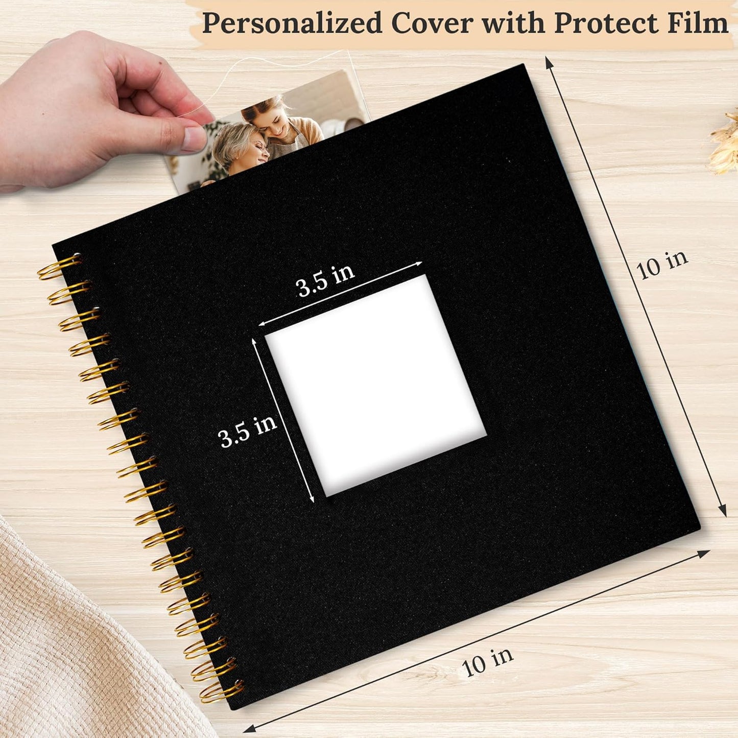 Scrapbook Photo Album Linen Cover, 10 x 10 Inch Hardcover Kraft White Pages Memory Book, for Travel Wedding Guest Book Christmas Baby Shower (40 Sheets/ 80 Pages,Black)