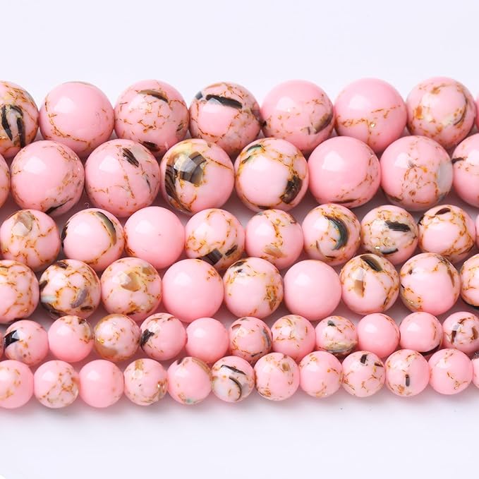 Pink Shell Turquoise Stone Beads Gemstone Round Crystal Energy Jade Beads Stone Beads for Jewelry Making DIY Bracelet Necklace Jewelry Making 1 Strand 15.5inch 45PCS 8MM