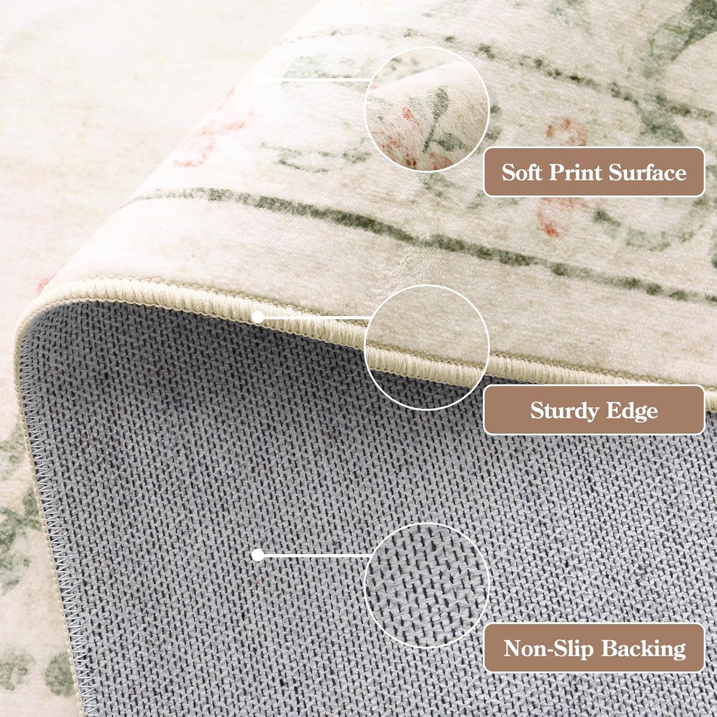 Wonnitar Floral Bow Washable Area Rug 5x7, Ultra-Thin Beige Rugs for Bedroom, Boho Non Shedding Neutral Soft Carpet for Nursey Kids Room Dorm Living Room, Beige