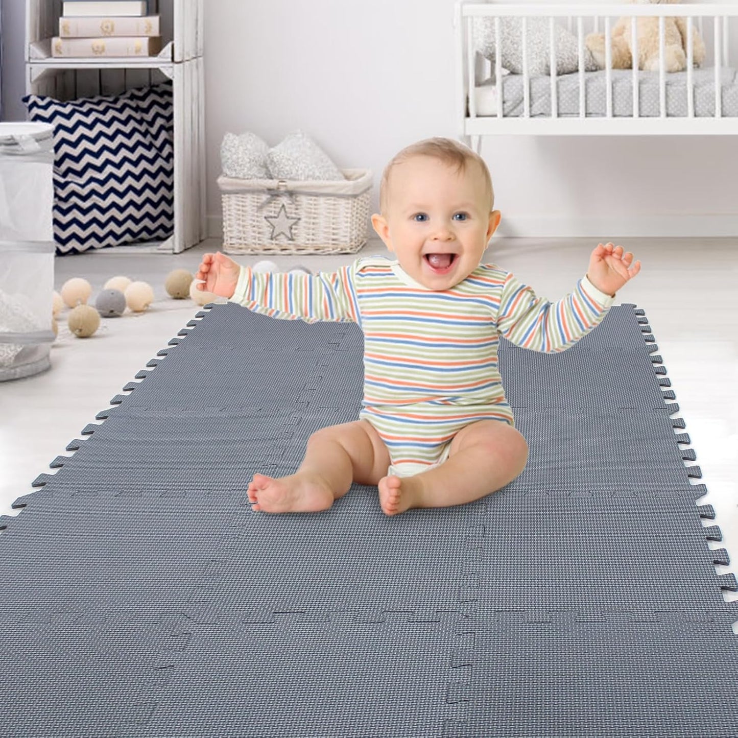 XMTMMD Soft Non-Toxic Foam Baby Play Mat | Toddler Playmat | EVA Foam Interlocking Tiles for Gym, Nursery, Playroom | 18 Squares Foam Floor Mats for Kids & Babies | Gray Jigsaw Puzzle Play Mat