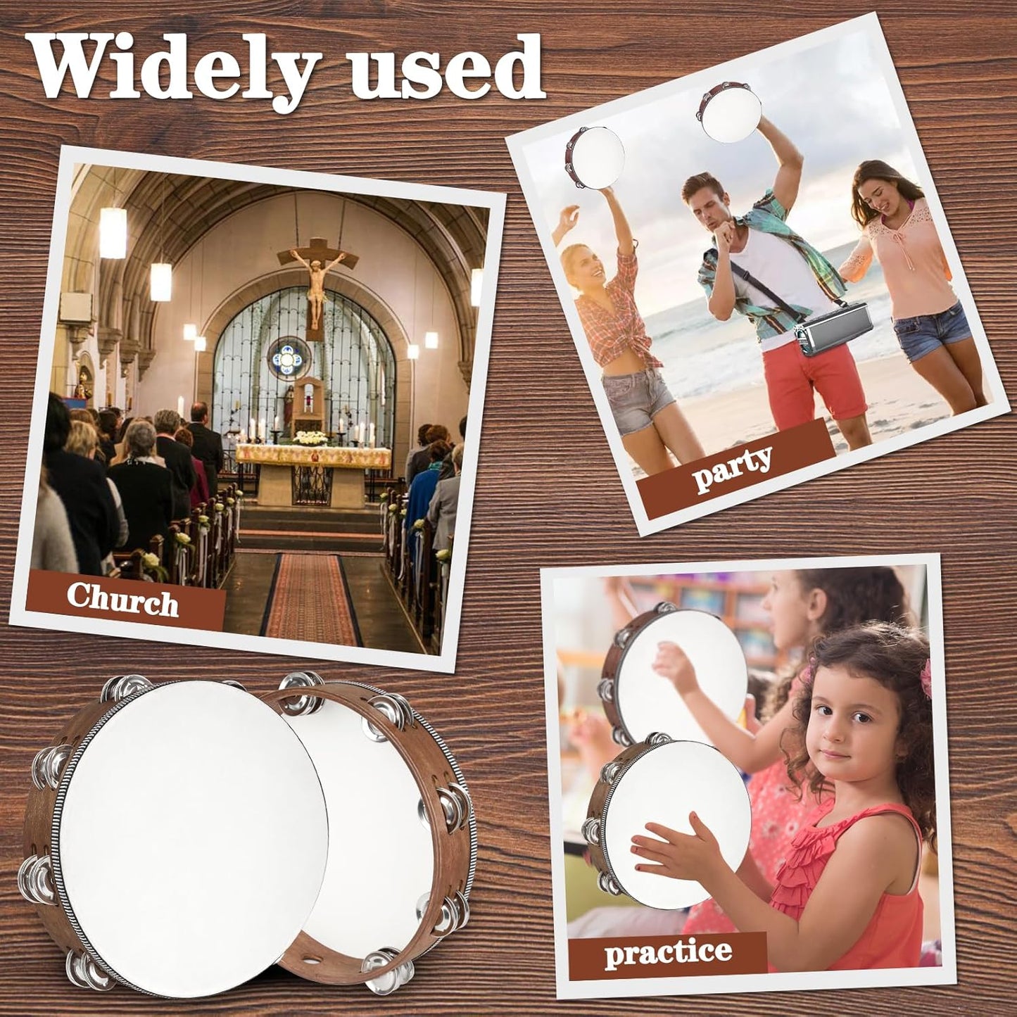 Wooden Hand Held Percussion Tambourine with Storage Bag -10 Inches, Ideal for Church, Wedding, Party, Dance, Photo Shoot