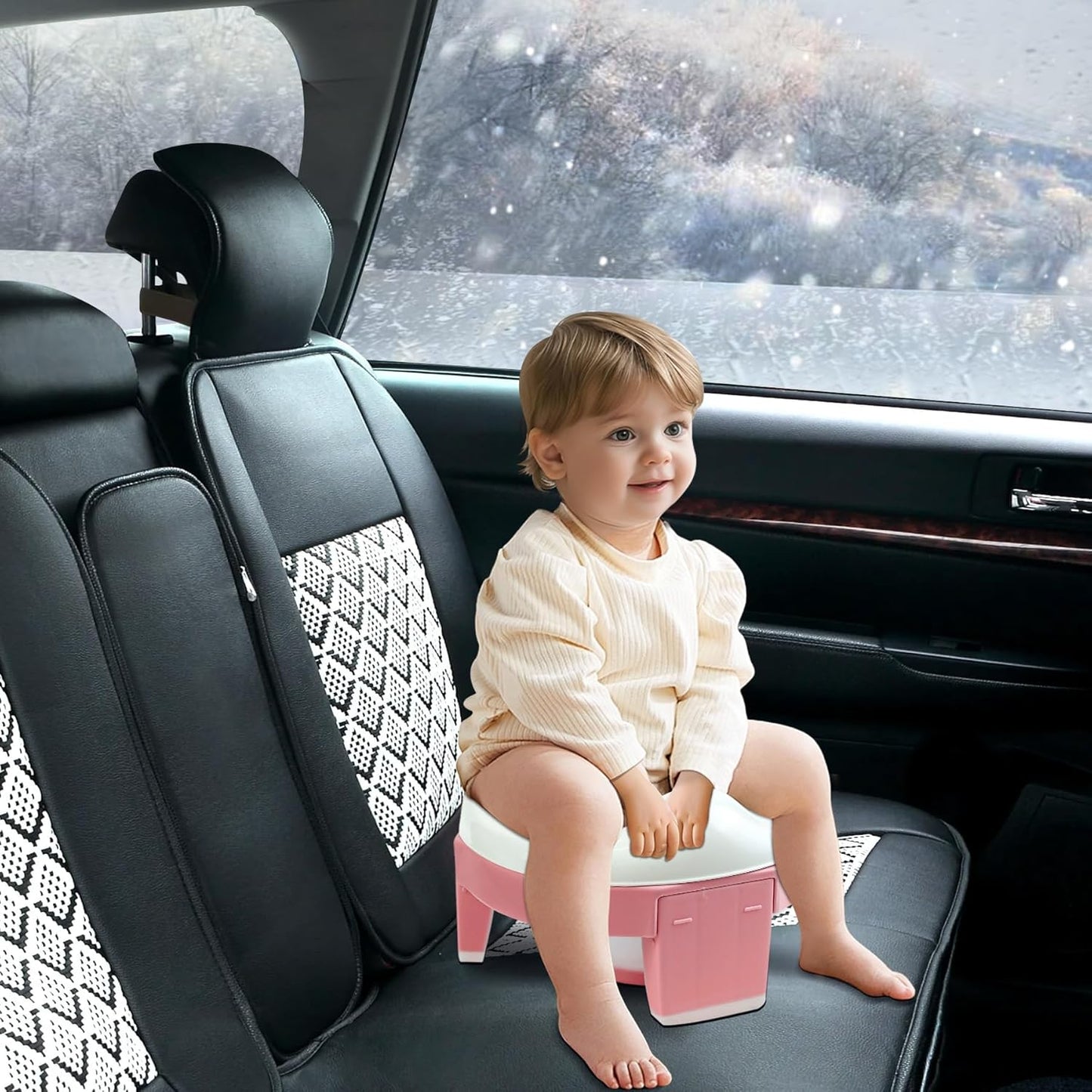 MCGMITT Portable Potty Seat for Kids Travel - Foldable Training Toilet Chair for Toddler Girls with Storage Bags for Outdoor and Indoor Easy to Clean(Pink)