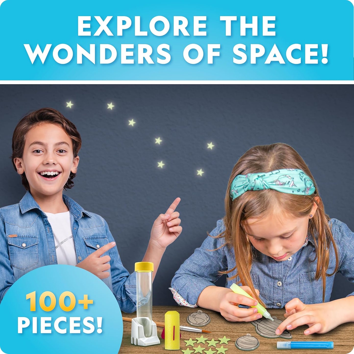 National Geographic Mega Space Activity Kit - Glow in The Dark Science Craft Kit for Kids with 100+ Pieces, Launch a Rocket, Create Glowing Constellations, Paint a Solar System & More