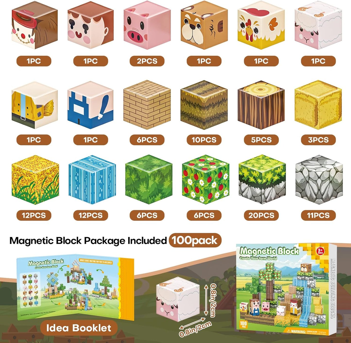 Magnetic Blocks, Magnetic Building Blocks 100pcs Gryxpox-STEM Toys for Kids Ages 3+, Magnet Tiles with Forest Animals Blocks Set, Educational Sensory Toys for Toddlers, Boys & Girls–Creative Game Gift