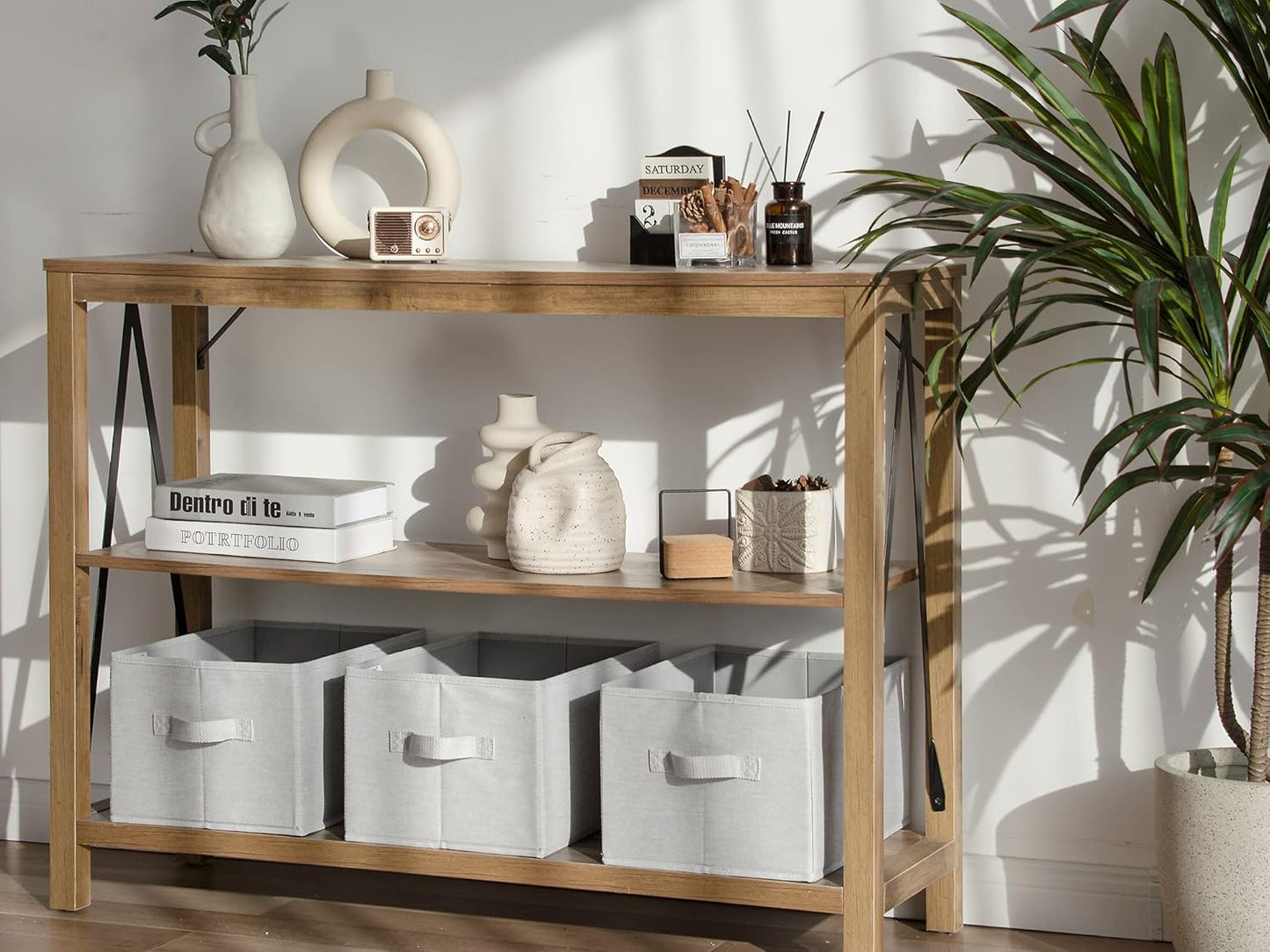 StorageWorks Storage Baskets for Shelves, Foldable Fabric Closet Storage Bins with Handles, Fabric Storage Bins Clothes Organizer, Light Grey, 3-Pack, Large