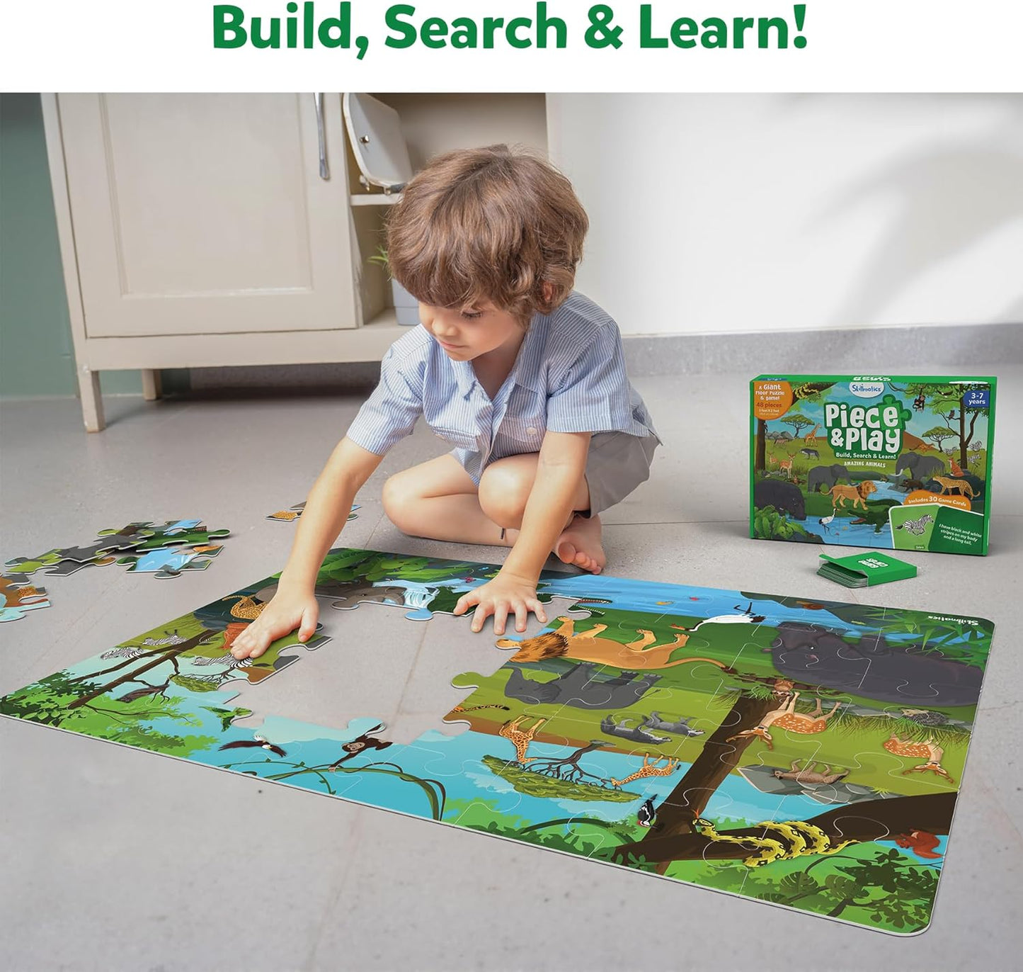 Skillmatics Floor Puzzle & Game - Piece & Play Wild Animals, Jigsaw & Toddler Puzzles, Educational Toy, Gifts for Boys & Girls Ages 3, 4, 5, 6, 7 (48 Pieces, 2 x 3 feet)