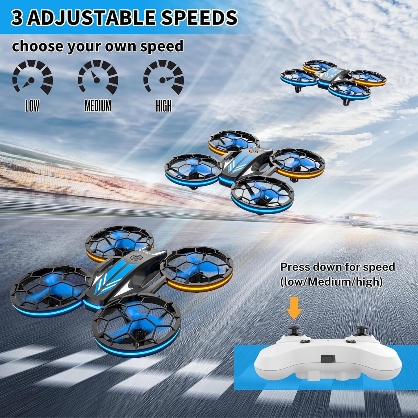 Mini Drones for Kids - RC Drone with Auto Hovering and Headless Mode, Quadcopter with LED Light, Propeller Full Protect, 3D Flips, 3 Batteries, Remote Control, Best Toys Gifts