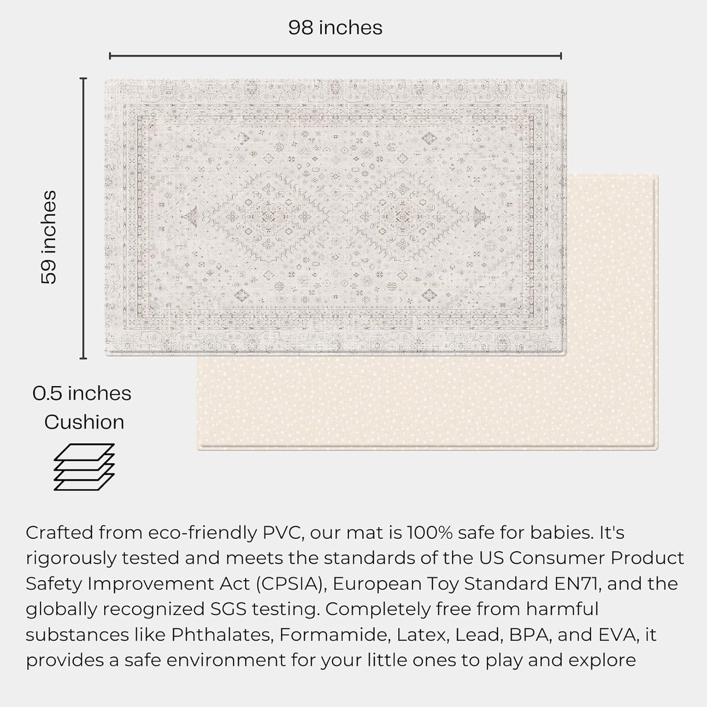 Baby Care Soft Rug (Prestige, Ikat - Persia) 98'' x 59'' Original One-Piece Reversible Rollable Waterproof Play Mat for Infants, Babies, Toddler, and Kids