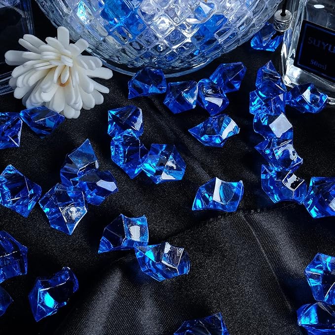 Babenest Acrylic Crushed Ice Rocks, 150 PCS Fake Crystals Plastic Ice Cubes Diamonds Gems for Vase Fillers, Home Decoration, Table Scatter, Event, Wedding, Arts & Crafts (Royal Blue)