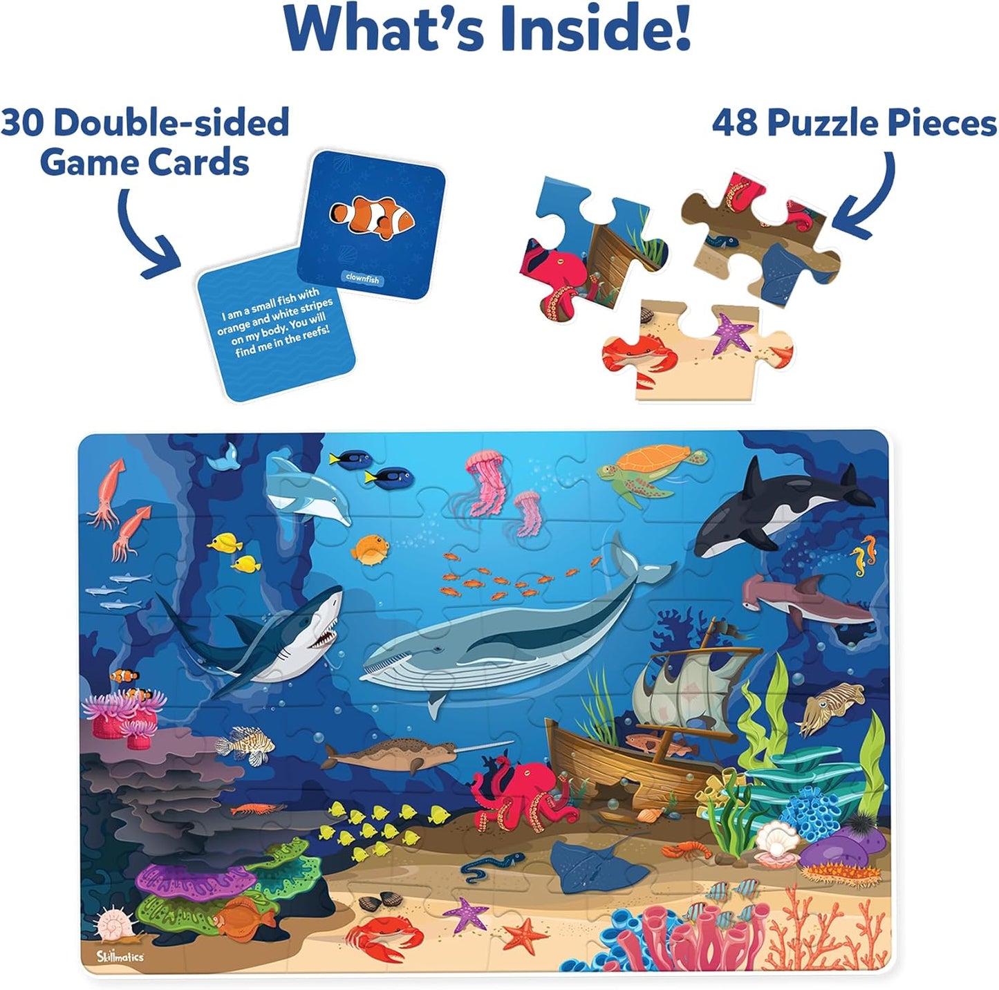Skillmatics Floor Puzzle & Game - Piece & Play Underwater Animals, Jigsaw & Toddler Puzzles, Educational Toy, Gifts for Boys & Girls Ages 3, 4, 5, 6, 7 (48 Pieces, 2 x 3 feet)