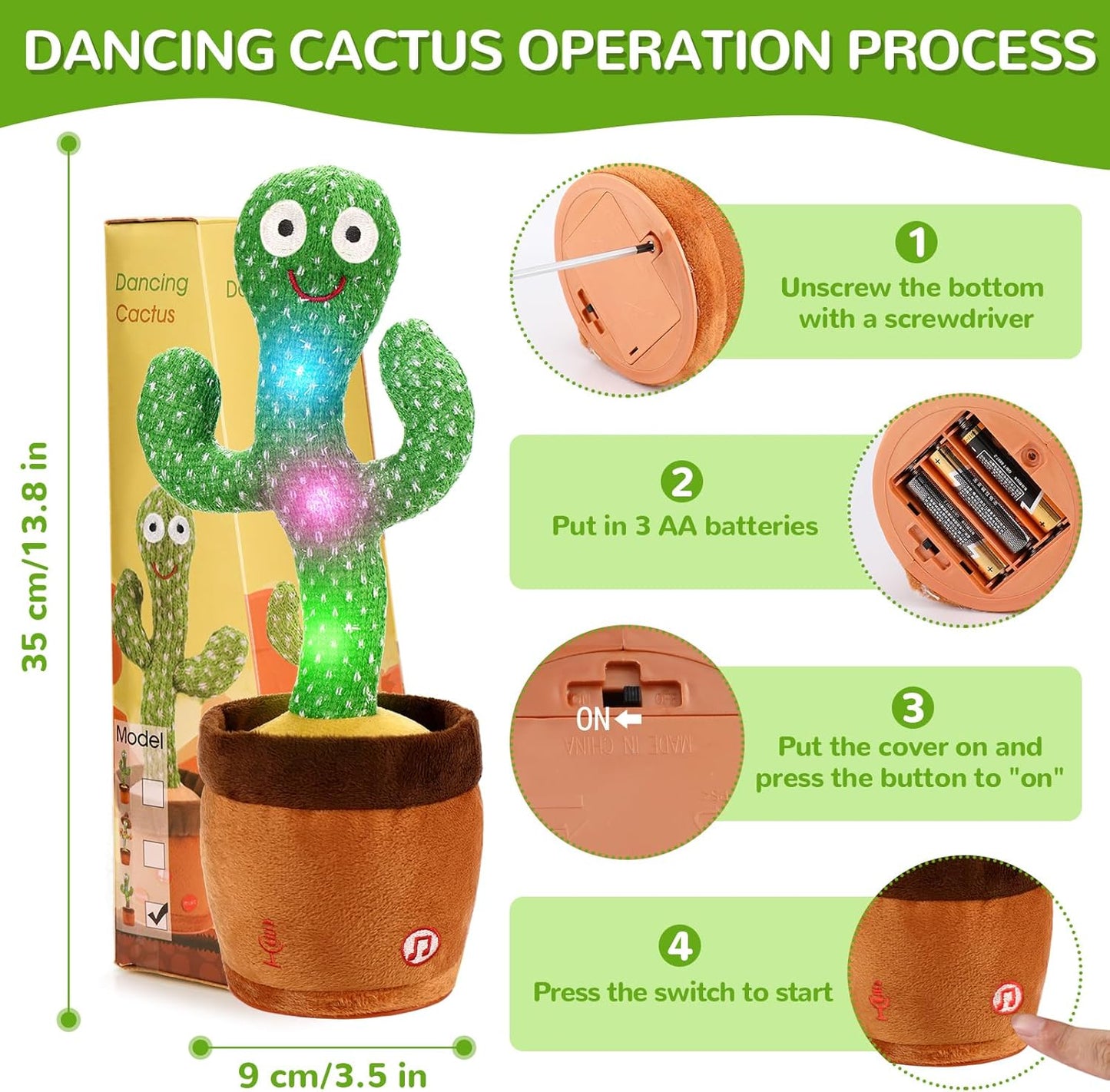 Dancing Talking Cactus Toy for Babies & Toddlers - 120 English Songs, Interactive Repeating Repeats What You Say for Baby Toy,Tummy Time Toys –Baby Toys Girls Gifts