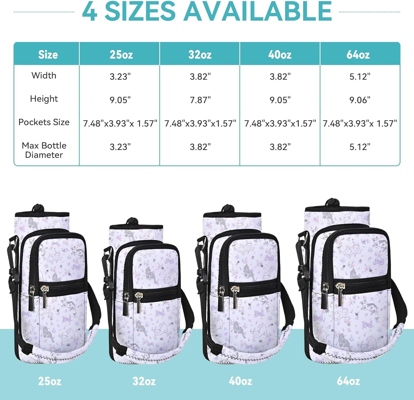 AUPET Water Bottle Sling Bag Sleeve Holder Carrier 25/32/40/64 oz,Insulated Crossbody Water Bottle Case Cover with Strap and Pockets for Men/Women Walking Hiking