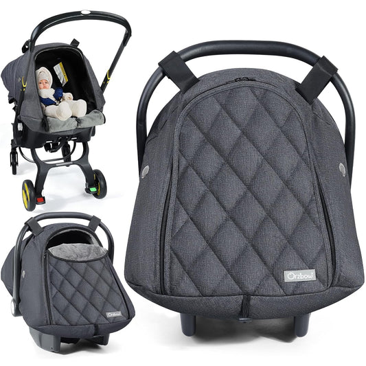 Orzbow Baby Car Seat Cover, Winter Carseat Cover with Zipper Access, Weather & Wind Proof, Side Breathable, Compatible with Doona Car Seats and Strollers, Newborn Essentials Carrier Canopy, Dark Grey