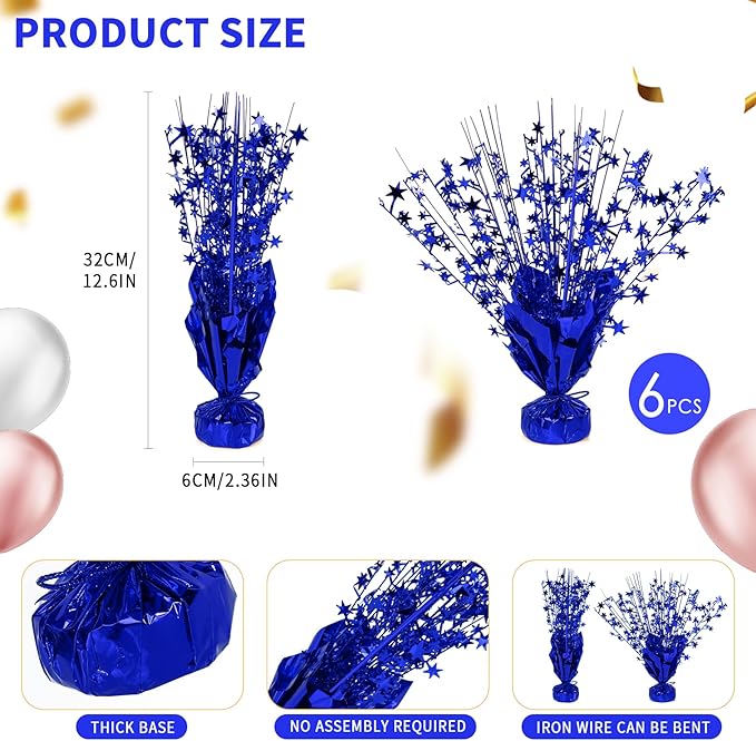 6 Pack Star Table Centerpieces for Party, Birthday Table Decorations for Kids Adults, Party Centerpieces for Tables for Wedding Baby Shower Graduation Holiday Event (Blue)