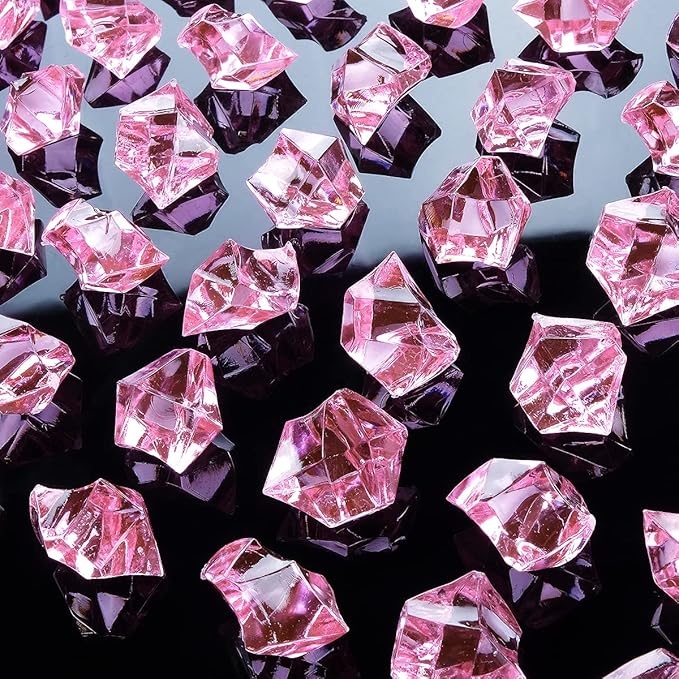 Babenest Acrylic Crushed Ice Rocks, 150 PCS Fake Crystals Plastic Ice Cubes Diamonds Gems for Vase Fillers, Home Decoration, Table Scatter, Event, Wedding, Arts & Crafts (Pink)