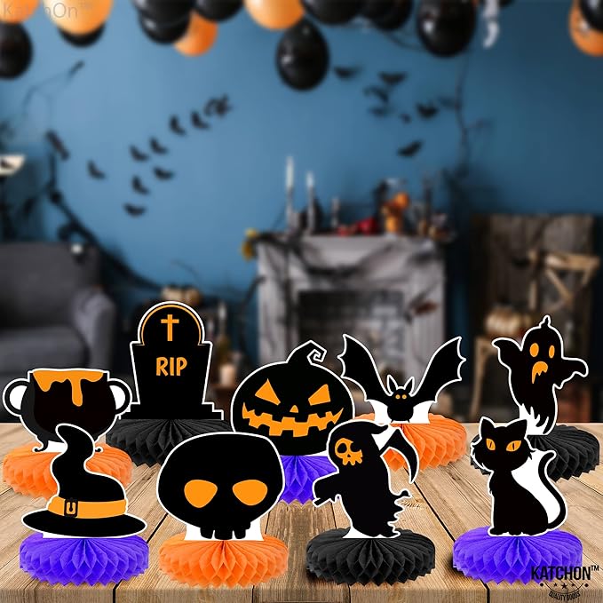 KatchOn, Halloween Centerpieces for Tables - Pack of 9 | Orange and Black Halloween Table Centerpiece for table Decorations | Pumpkin centerpiece for halloween Decorations Indoor