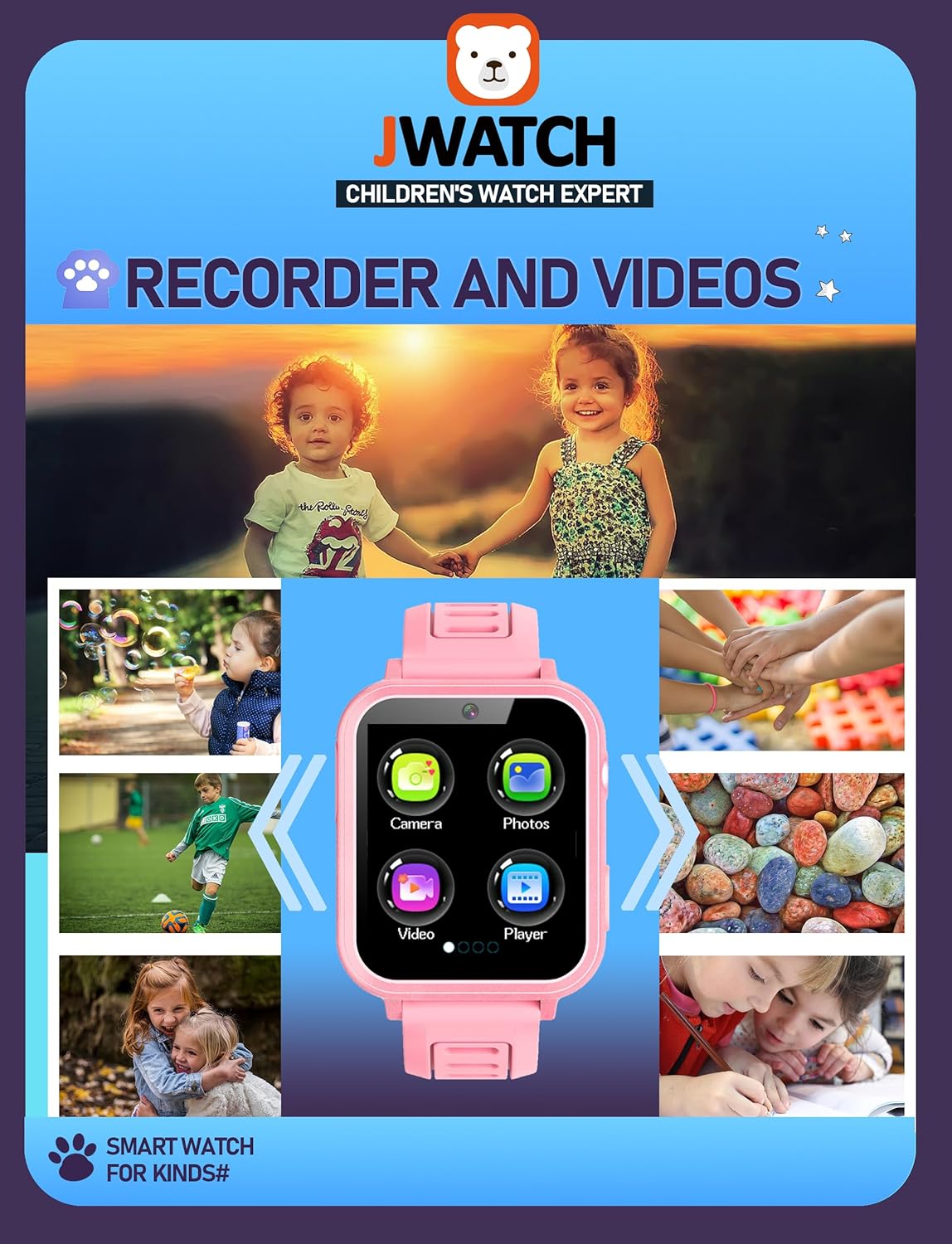 Kids Smart Watch for Boys Girls 6-12 with Pedometer Audio Book Camera Music Player Birthday Present Christmas (Pink