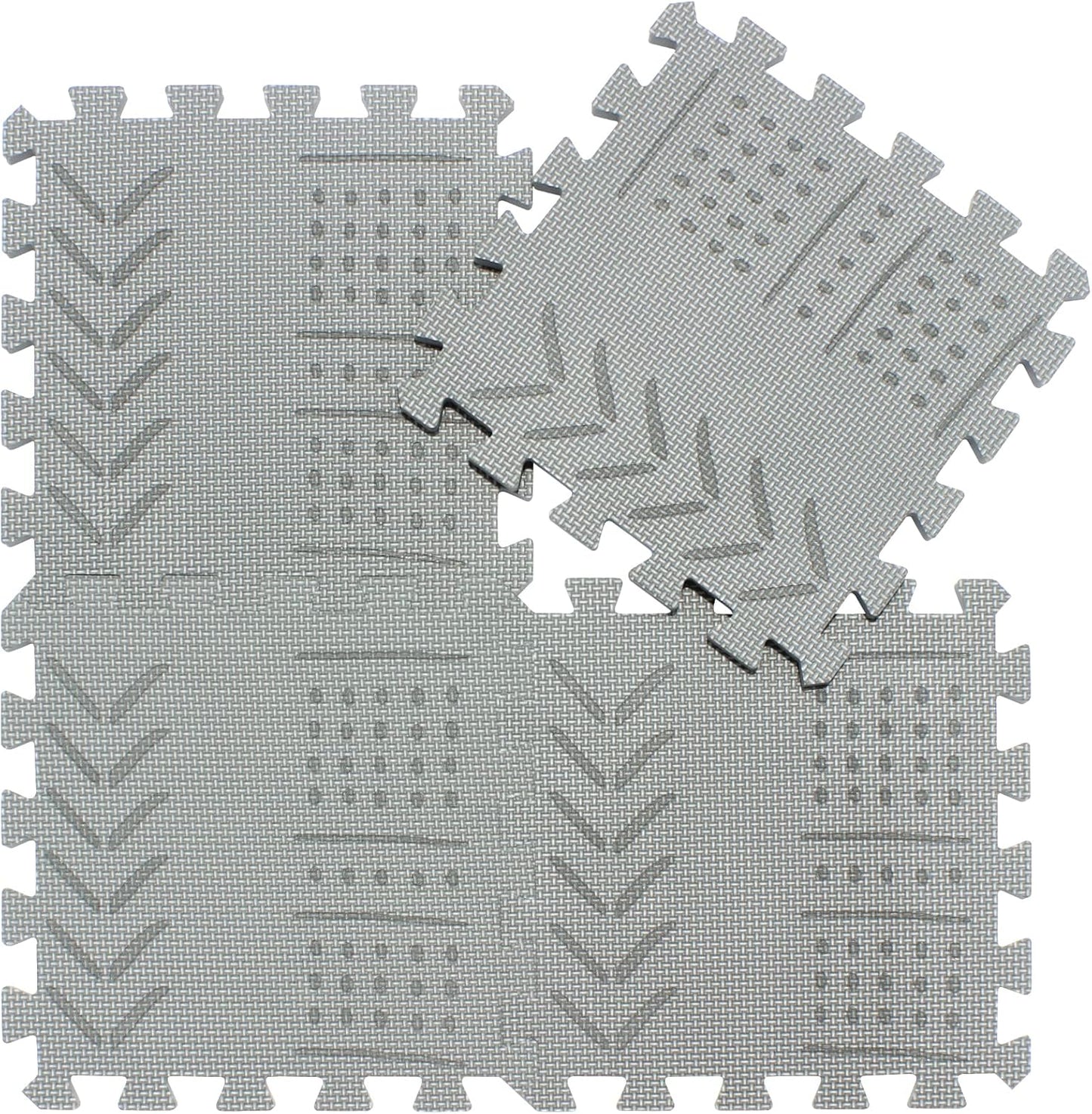 qqpp EVA 18 Tiles Baby Play Mat for Playing, Interlocking Foam Floor Mats for Tummy Time & Crawling, Puzzle Flooring Tiles with Laser Pattern for Kids. Gray. QL-91(L) b18N