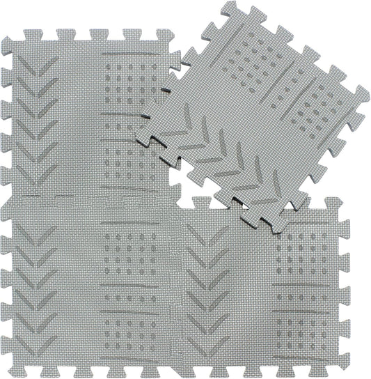 qqpp EVA 18 Tiles Baby Play Mat for Playing, Interlocking Foam Floor Mats for Tummy Time & Crawling, Puzzle Flooring Tiles with Laser Pattern for Kids. Gray. QL-91(L) b18N