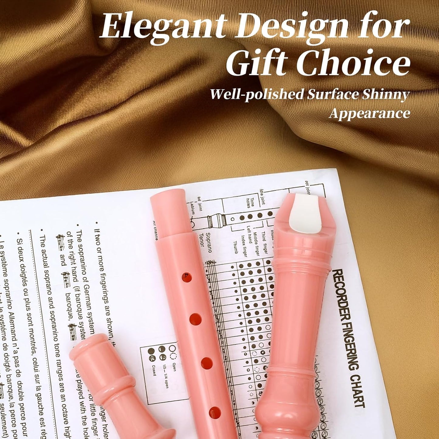 Soprano Recorder Instrument for Kids Beginners Student German Fingering C Key Recorder Instrument 3 Piece with Cleaning Rod and Bag Fingering Chart (Bright pink)