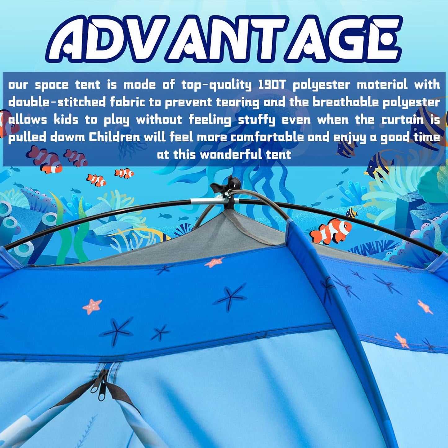 Undersea World Kids Play Tent, Kids Play Tent Foldable Pop Up Indoor Outdoor Party Undersea World Playhouse Tent Toy for Boys Girls-47 * 47 * 41 (Blue)