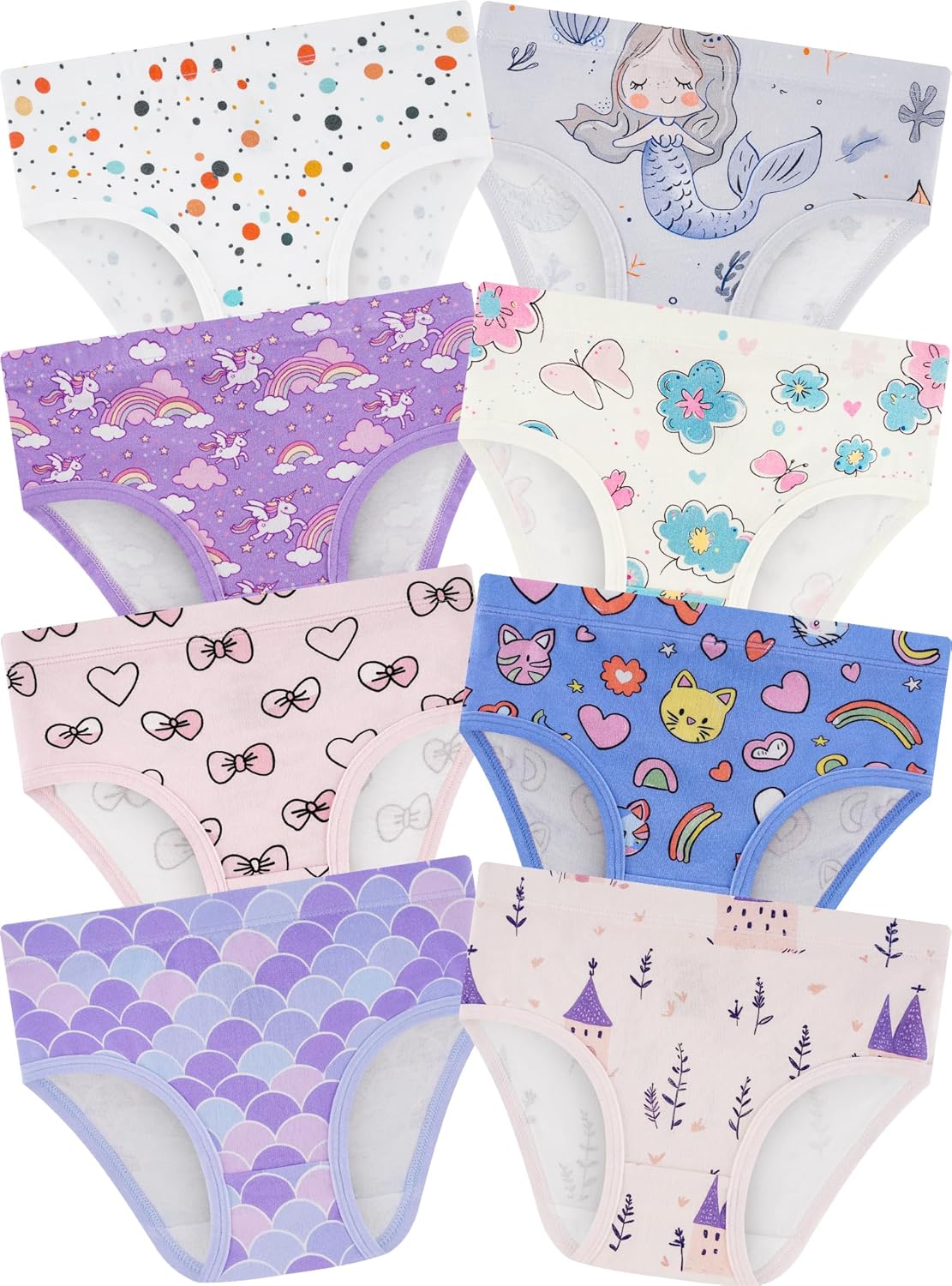 Girls' Underwear,Soft Cotton Tagless Panties for Toddlers' & Little Kids' Comfort,Breathable Briefs,8-Pack