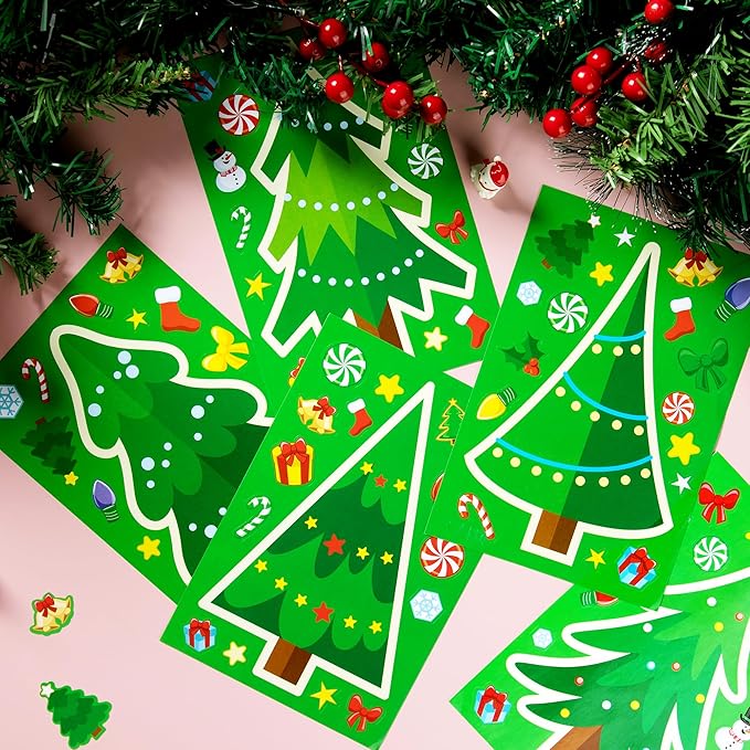 JOYIN 24 Pcs Christmas Tree Stickers, Make Your Own Christmas Tree Green Stickers Sheets, Party Favors for Kids Xmas Party Supplies, Classroom Games, Stocking Stuffers Holiday Presents
