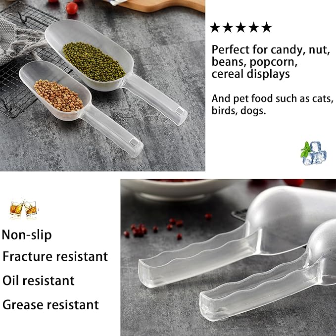 3PCS Clear Plastic Ice Scoop, 24 ounces Alec Ice Scoop, Kitchen Scoop for Ice Bucket Ice, Popcorn, Coffee Beans, Flour (24 oz.)
