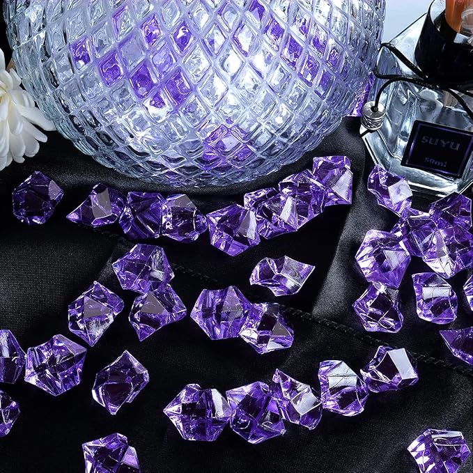 Acrylic Crushed Ice Rocks, Babenest 150 PCS Fake Crystals Plastic Ice Cubes Diamonds Gems for Vase Fillers, Home Decoration, Table Scatter, Event, Wedding, Arts & Crafts (Purple)