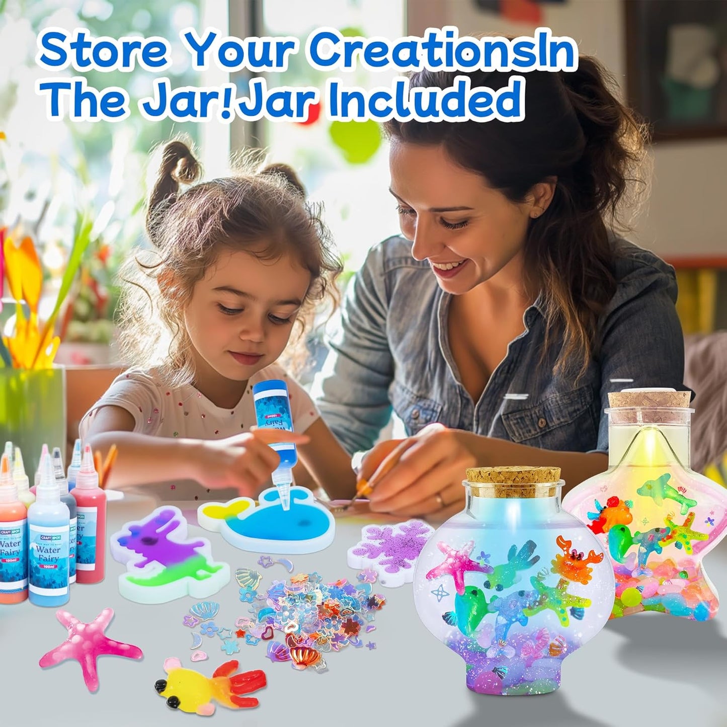 LED Night Light Up, Magic Water Fairy Craft Kit for Kid, Glow-in-The-Dark Magic Gel Water Pets Squishy Kit, Aqua DIY Elf with 18 Molds,100ml Gels, 5000ml Bucket Birthday Gift Make Your Own Sea World