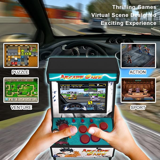 Mini Arcade Machine, Retro Gaming Console, Handheld Game Console with 156 Classic 16-Bit Video Games, 2.8 Inch Color Display, Rechargeable Battery, Support for TV Output, Birthday Present for Children