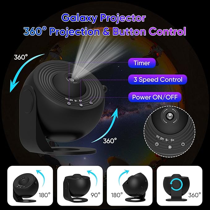 Galaxy Projector for Bedroom,13 in 1 Star Projector with Timer and 3 Button Control 360° Rotating Planetarium Ceiling Night Light Projector for Kids,Adult,Gifts,Ceiling,Bedroom Room Decor