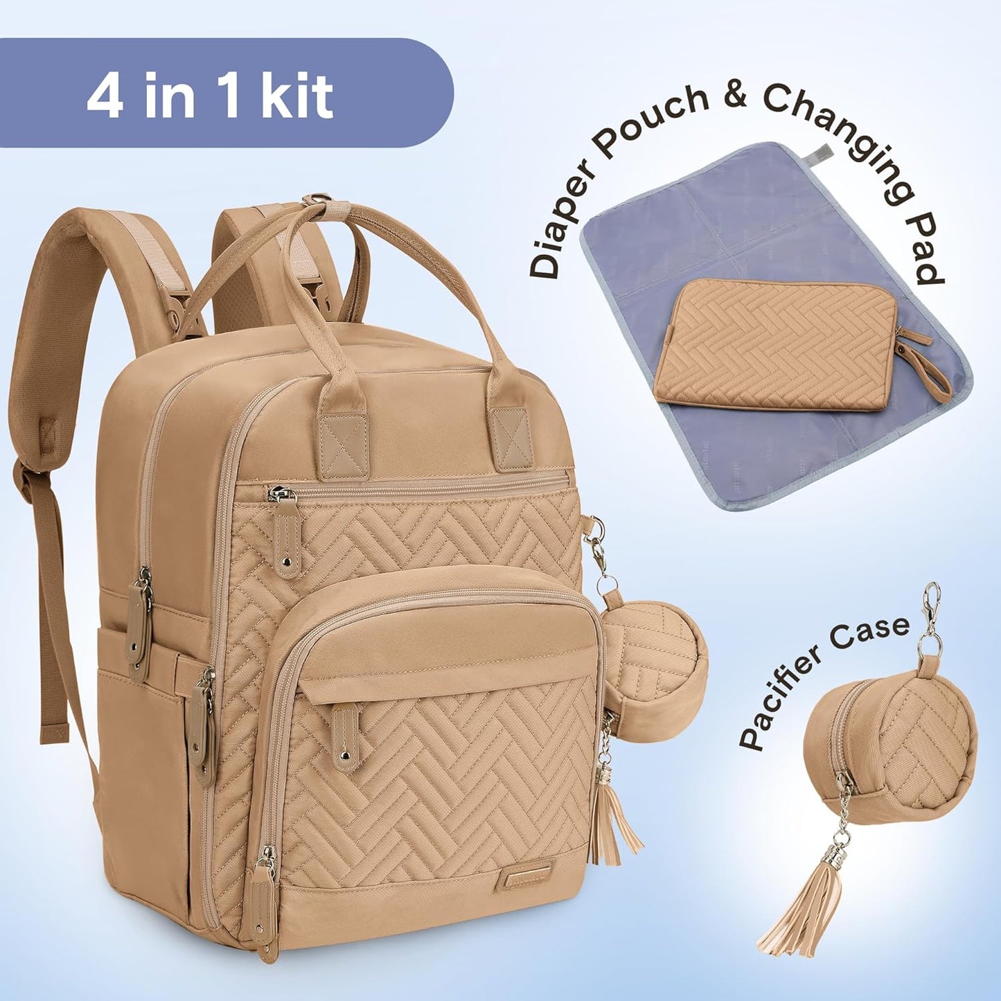 iniuniu Diaper Bag Backpack, 4 in 1 kit Large Unisex Baby Bags for Boys Girls, Waterproof Travel Back Pack with Diaper Pouch