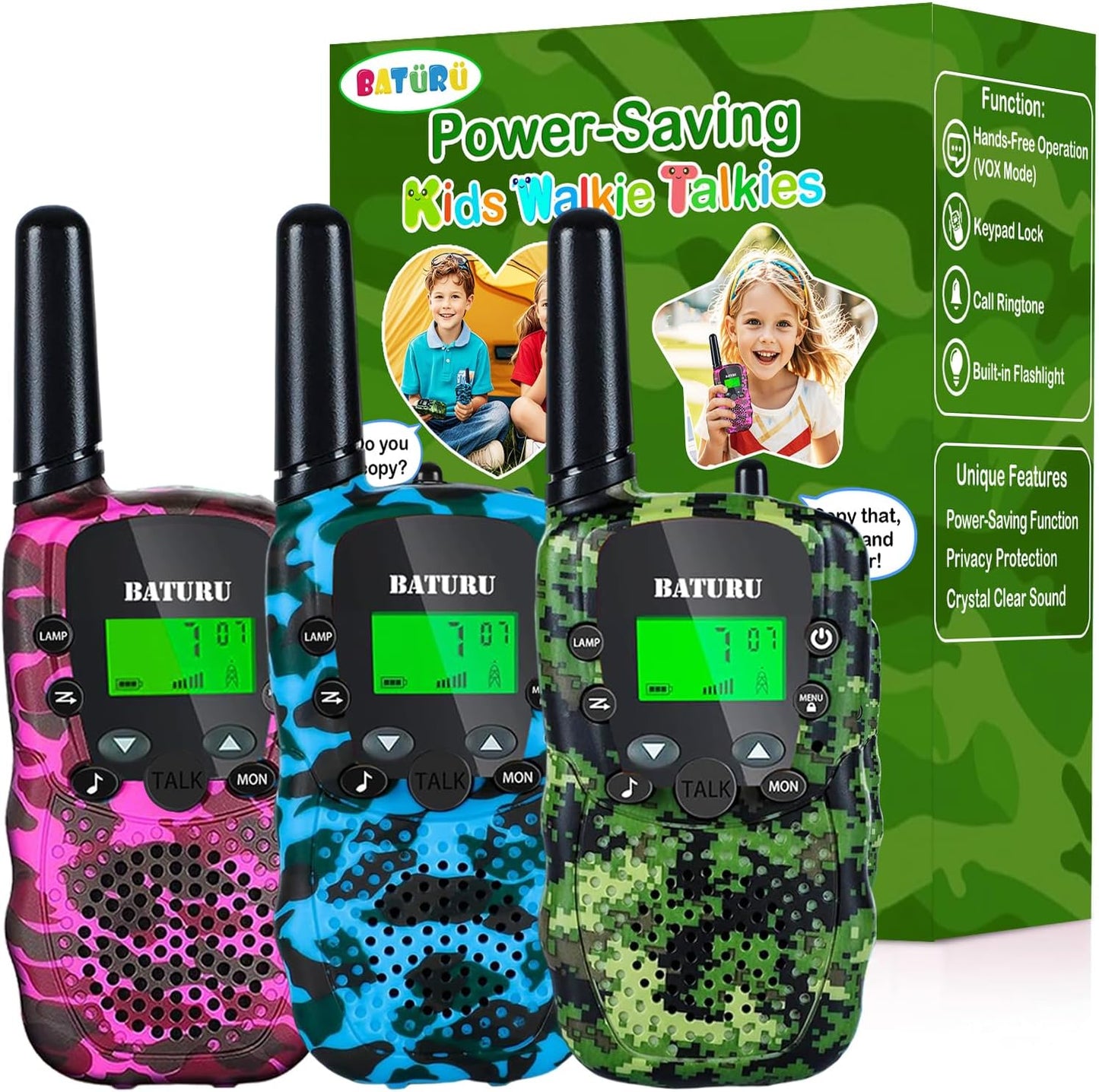 Walkie Talkies for Kids 3 Miles Long Range, 22 Channels Walkie Talkie with Clear Sound, Outdoor Camping Toys for Boys and Girls Age 6-8, Stocking Stuffers for Girls Boys 8-12