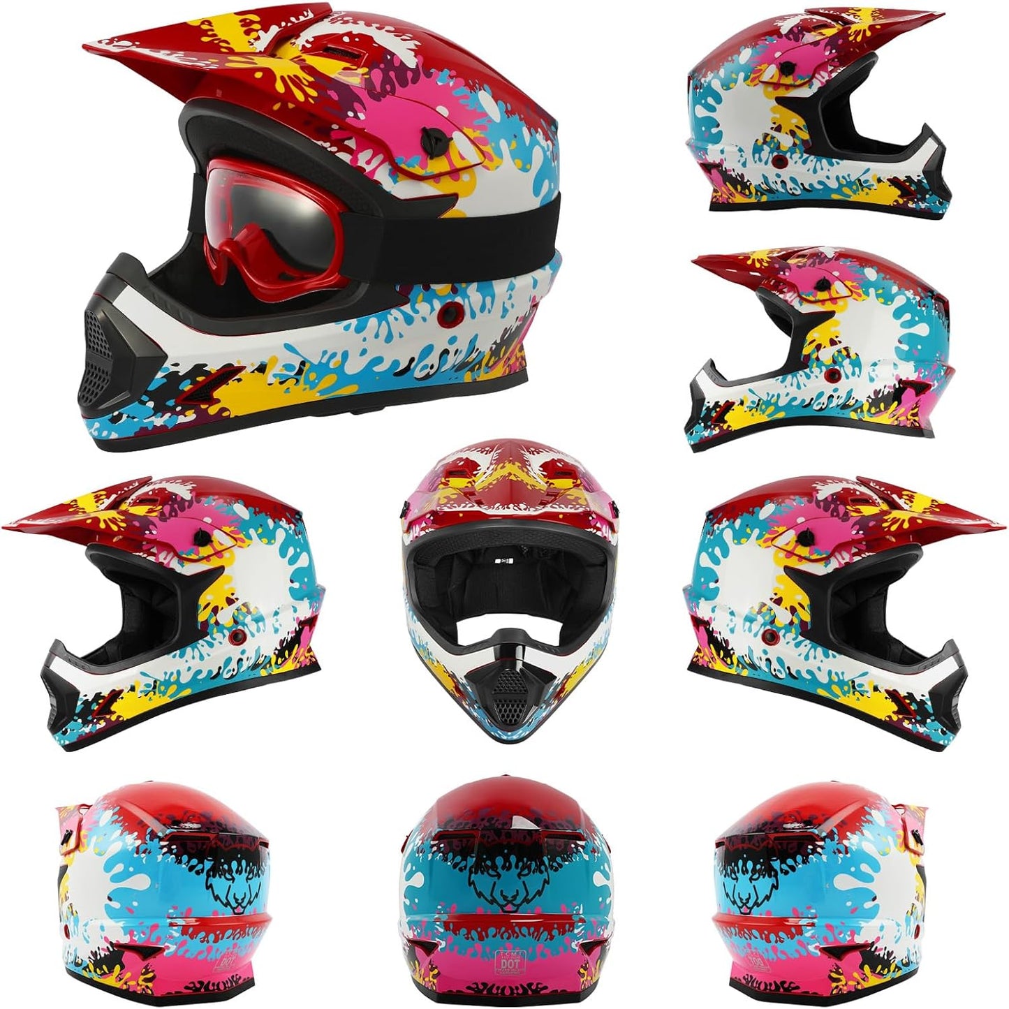 TCMT Dot Youth & Kids Motorcycle Off-Road Helmet Full Face Motocross Street Dirt Bike Mountain Bike BMX MX ATV Helmet+Goggles+Gloves New