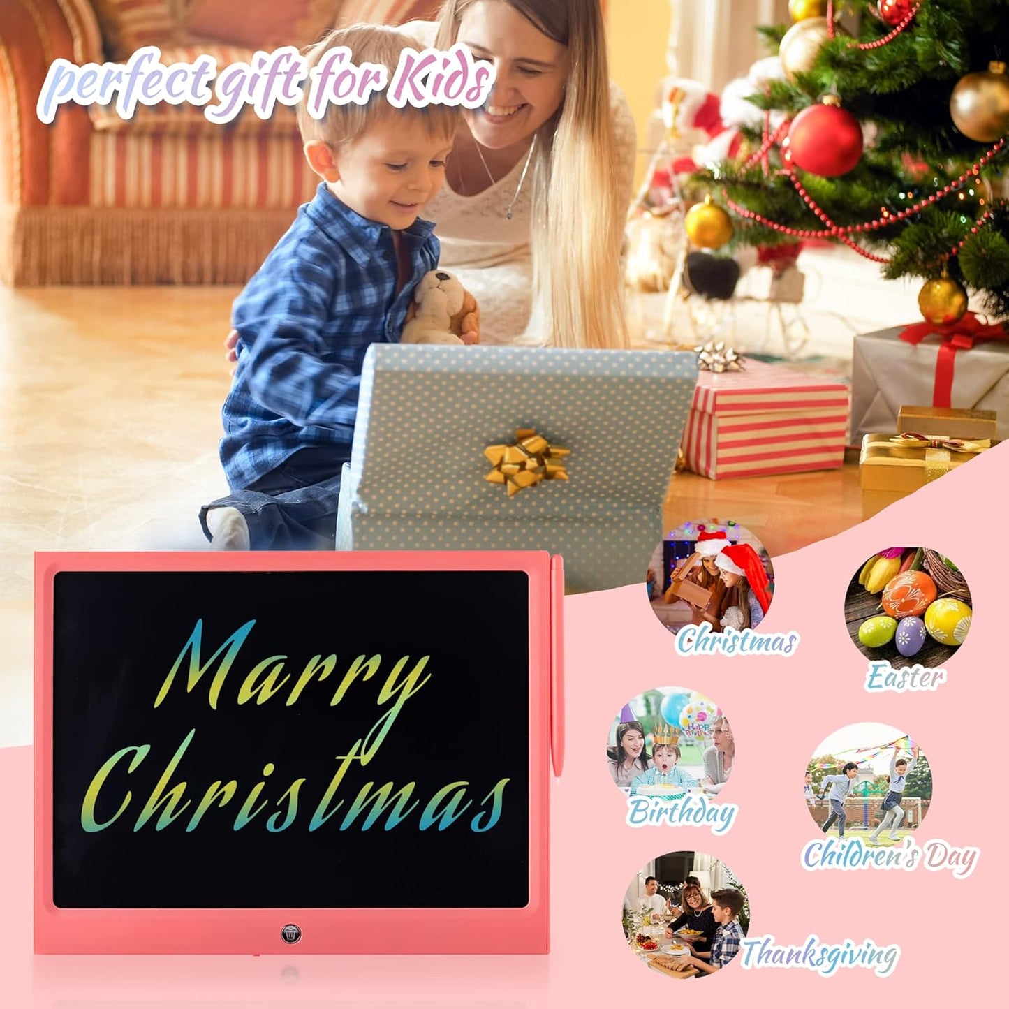LCD Writing Tablet for Kids, 15 Inch Colorful Electronic Doodle Board for Kids Age 3+ Toys Christmas Birthday Erasable Drawing Tablet Toddler Learning Toys
