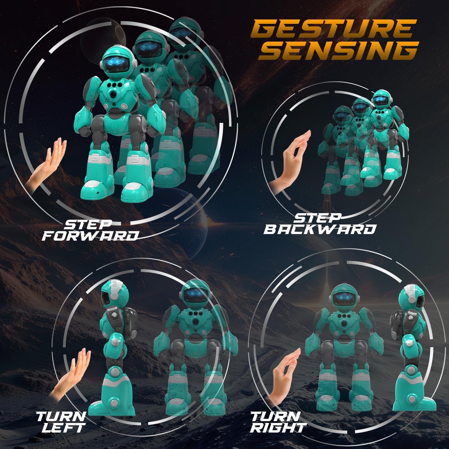 STEMTRON Robot Toys for Kids, Programmable Remote Control Robot with Magic Record Voice Function, Intelligent Gesture Sensing, Singing & Dancing Mode (Blue)