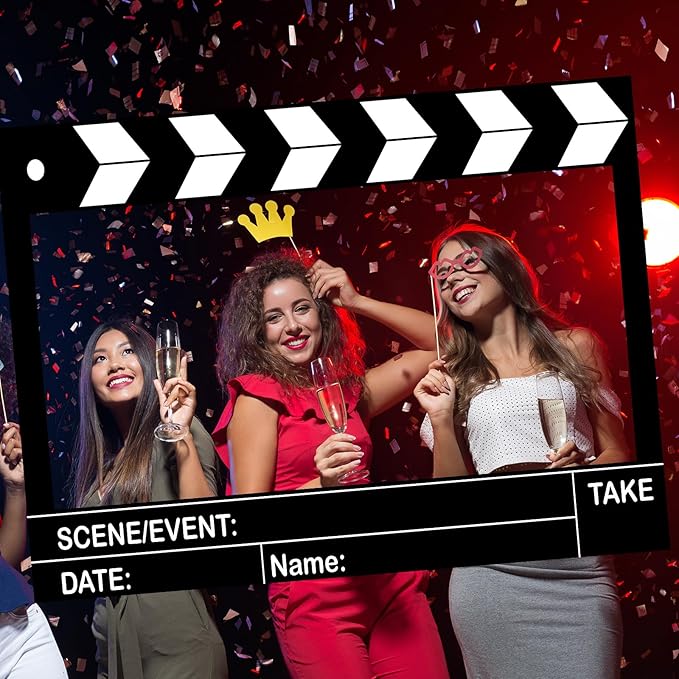 Large Movie Night Photo Booth Props, 25.59 x 15.75 Inch Movie Theme Party Decorations Photo Frame Film Clapper Board for Birthday Party Supplies