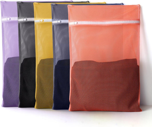 5Pcs Sturdy Mesh Laundry Bags for Delicates, Lingerie, Bras, Travel and Organzie - 5 Color(14x20 Inch)