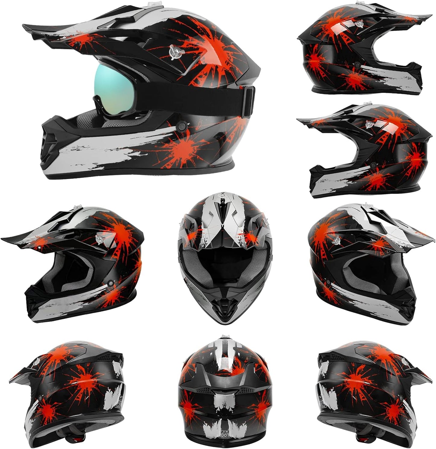 TCMT Dot Youth & Kids Motorcycle Off-Road Helmet Full Face Motocross Street Dirt Bike Mountain Bike BMX MX ATV Helmet+Goggles+Gloves New