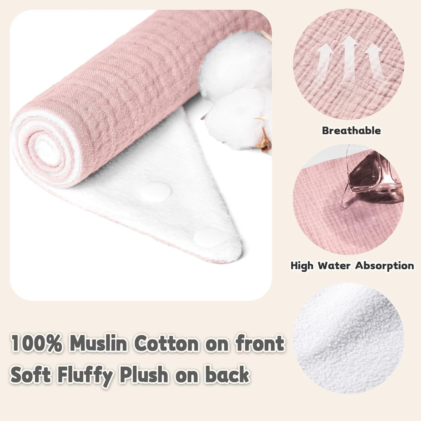 Susurration Muslin Baby Bibs 10Pack Bandana Drool Bibs Soft Adjustable Newborn for Unisex Girls & Boys (Pink Stars)