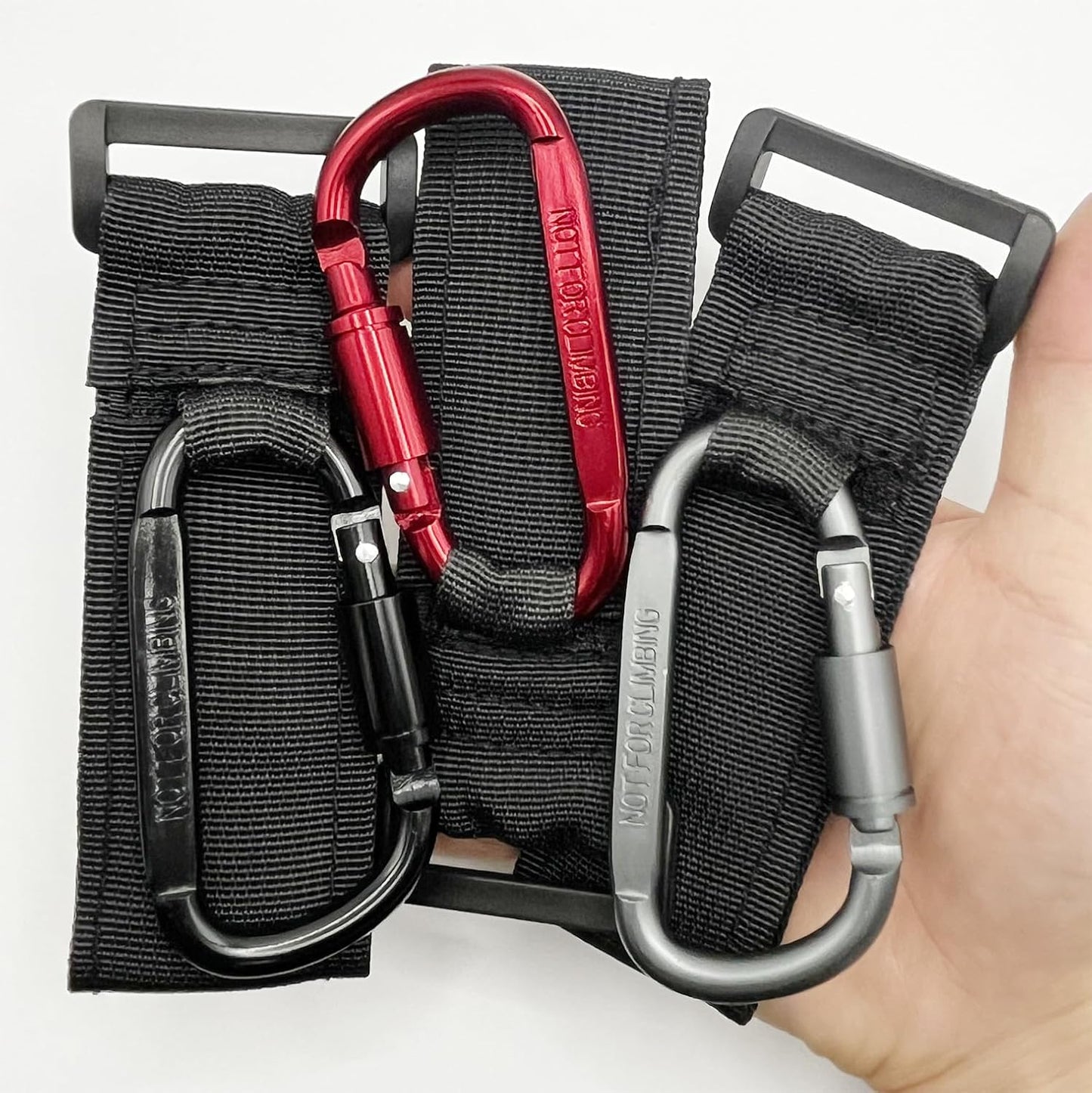 Baby Stroller Hook, Carry 30 lbs per Stroller Carabiner Clip, Adjustable Baby Stroller & Car Seat Hook for Hanging Diaper Bag, Wheelchair, Golf cart, Shopping and Pet Cart(2 Pcs Black)