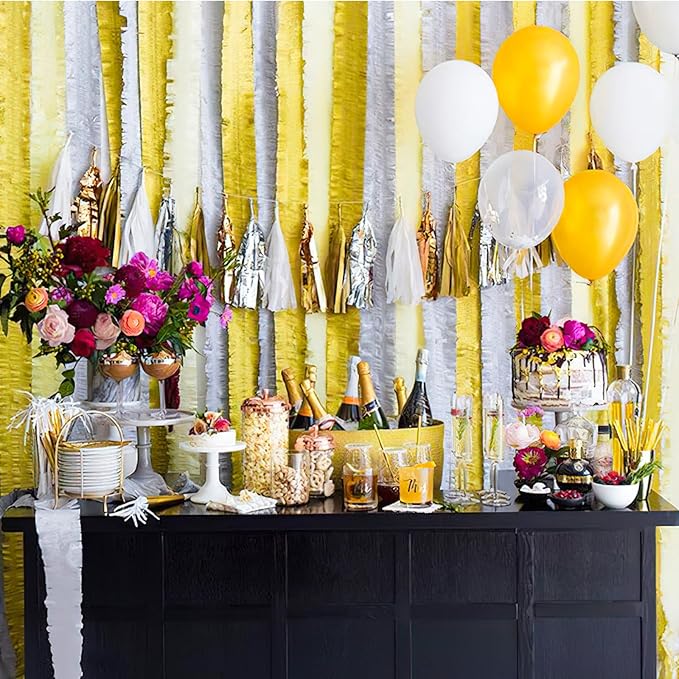 PartyWoo Gold Foil Crepe Paper Streamers 4pcs 328ft Pack of Metallic Gold Foil Crepe Paper for Wedding Birthday Baby Shower Bridal Shower Engagement New Year Eve Graduation Party Decorations