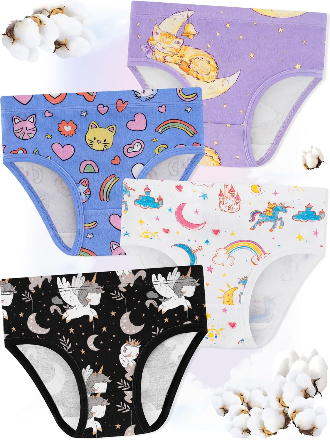 Girls' Underwear,Soft Cotton Tagless Panties for Toddlers' & Little Kids' Comfort,Breathable Briefs,8-Pack