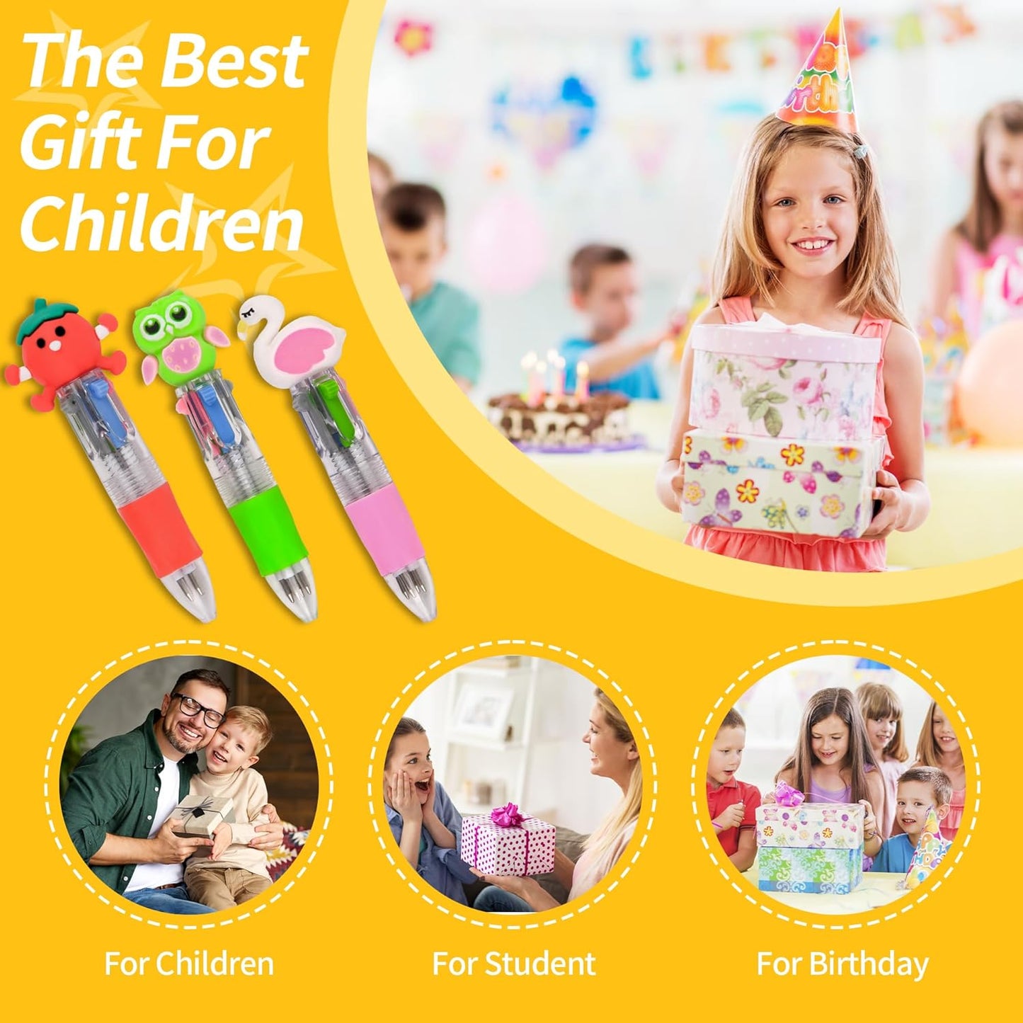 LiYiQ 100 PCS Multicolor Pen in One Fun 4-in-1 Cute Pens Bulk Kawaii Cool Ballpoint Pens for Kids Fun Gifts